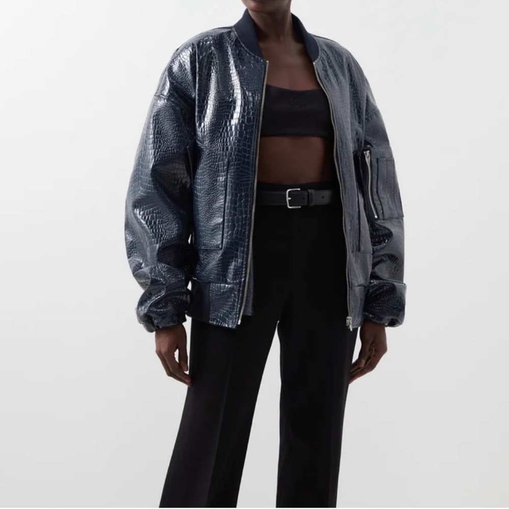 ** SOLD*** Frankie Shop Shiny navy croc embossed Bomber Jacket